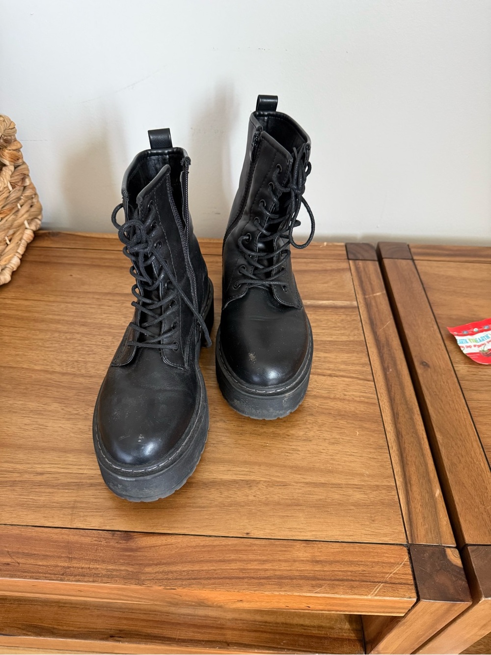 Steve Madden Black Lace-Up Platform Combat Boots